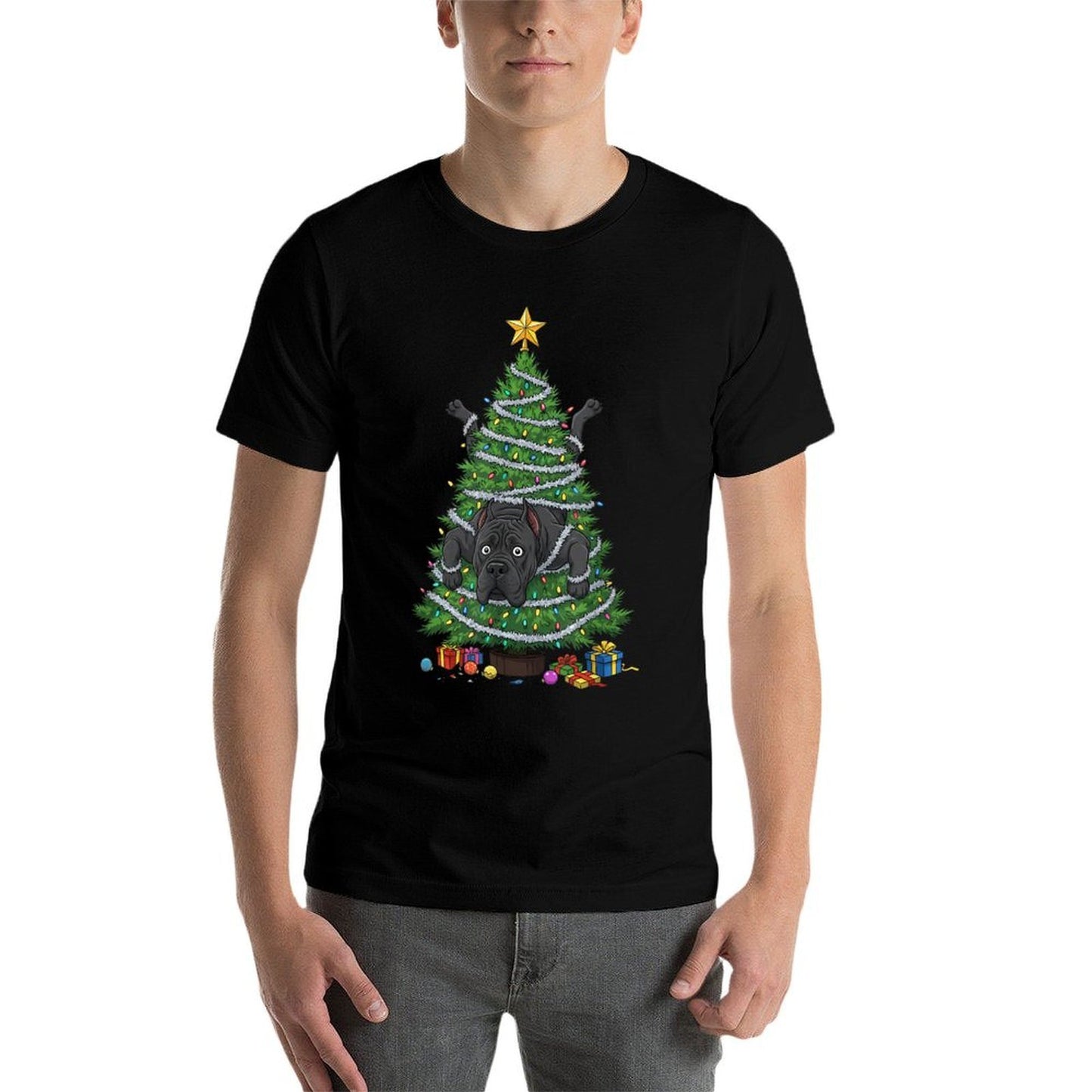 Funny Cane Corso Christmas Tree Lights Kids Mens Womens  High-quality Stitching T-Shirt