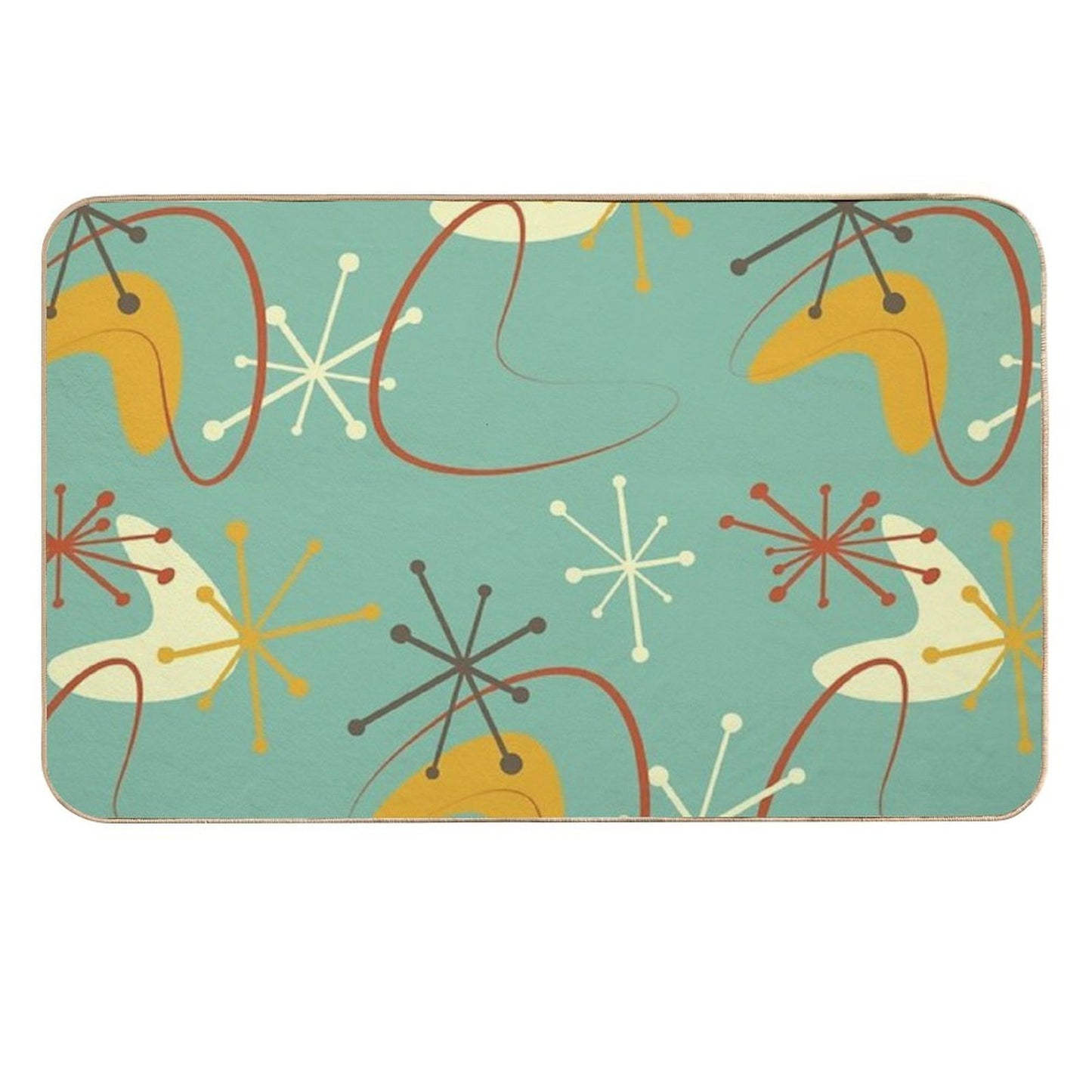 Vintage Retro 1950s Atomic Starburst Boomerangs  Green Harvest Gold Rust  Repositionable Bath Mat