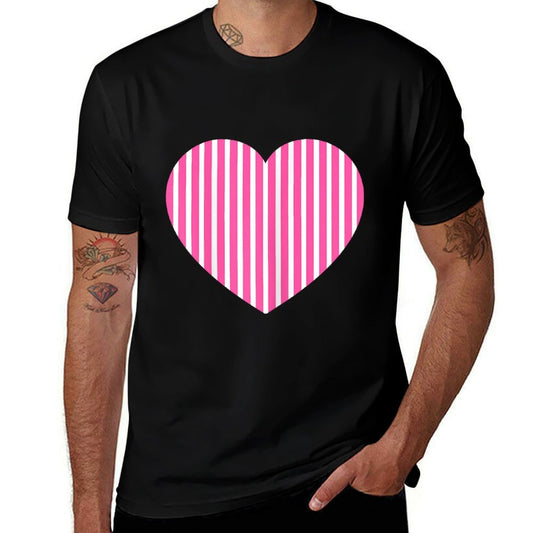 Bubblegum Pink And White Stripes Vertical Line Pattern  Polyester Blend T-Shirt