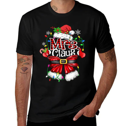 Mr And Mrs Claus Couples Santa Christmas Lights Pajamas  Polyester Blend T-Shirt