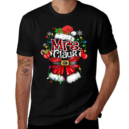 Mr And Mrs Claus Couples Santa Christmas Lights Pajamas  Polyester Blend T-Shirt