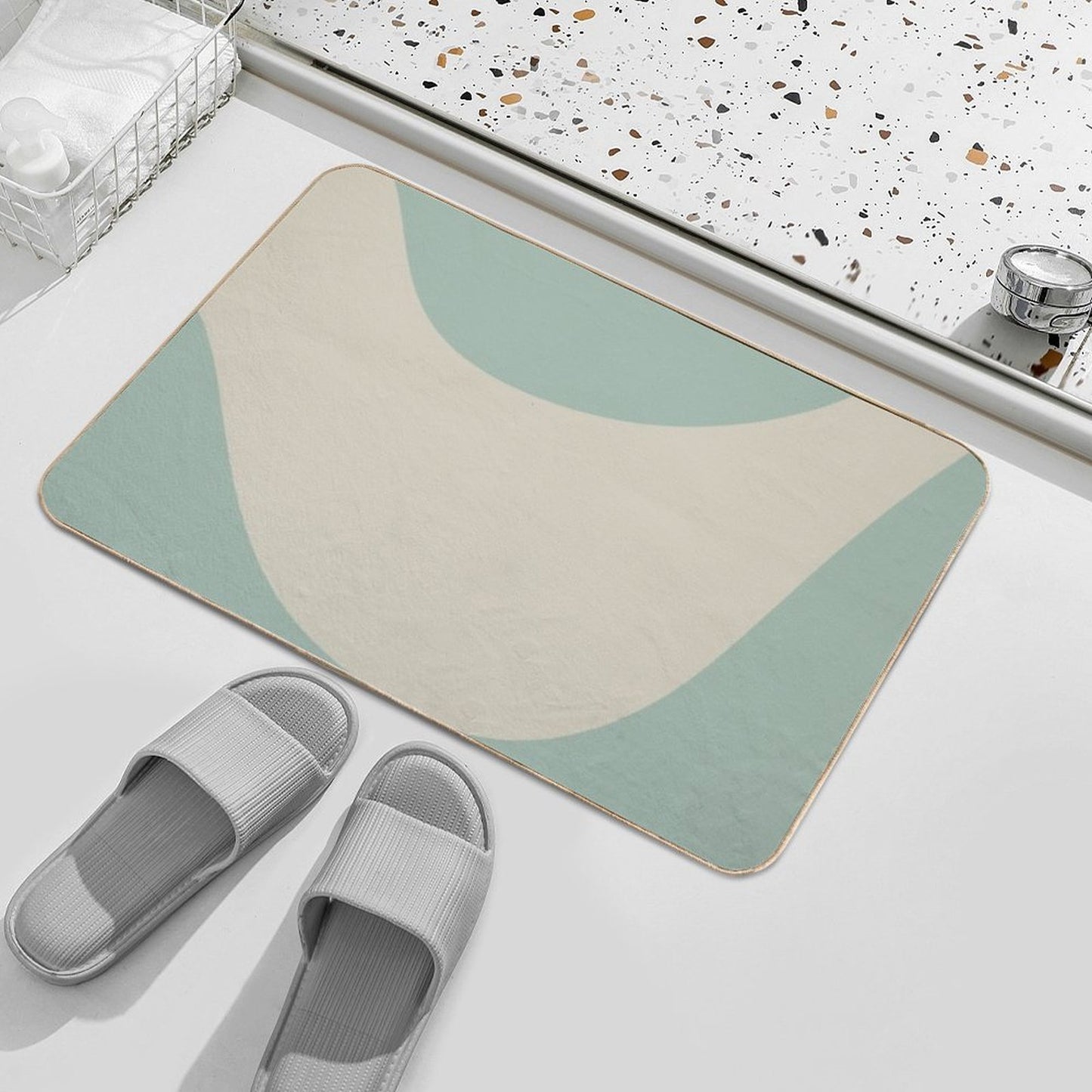 Mara Smooth Minimalist Abstract Pattern in Vintage Celadon Blue  High-Traffic Bath Mat
