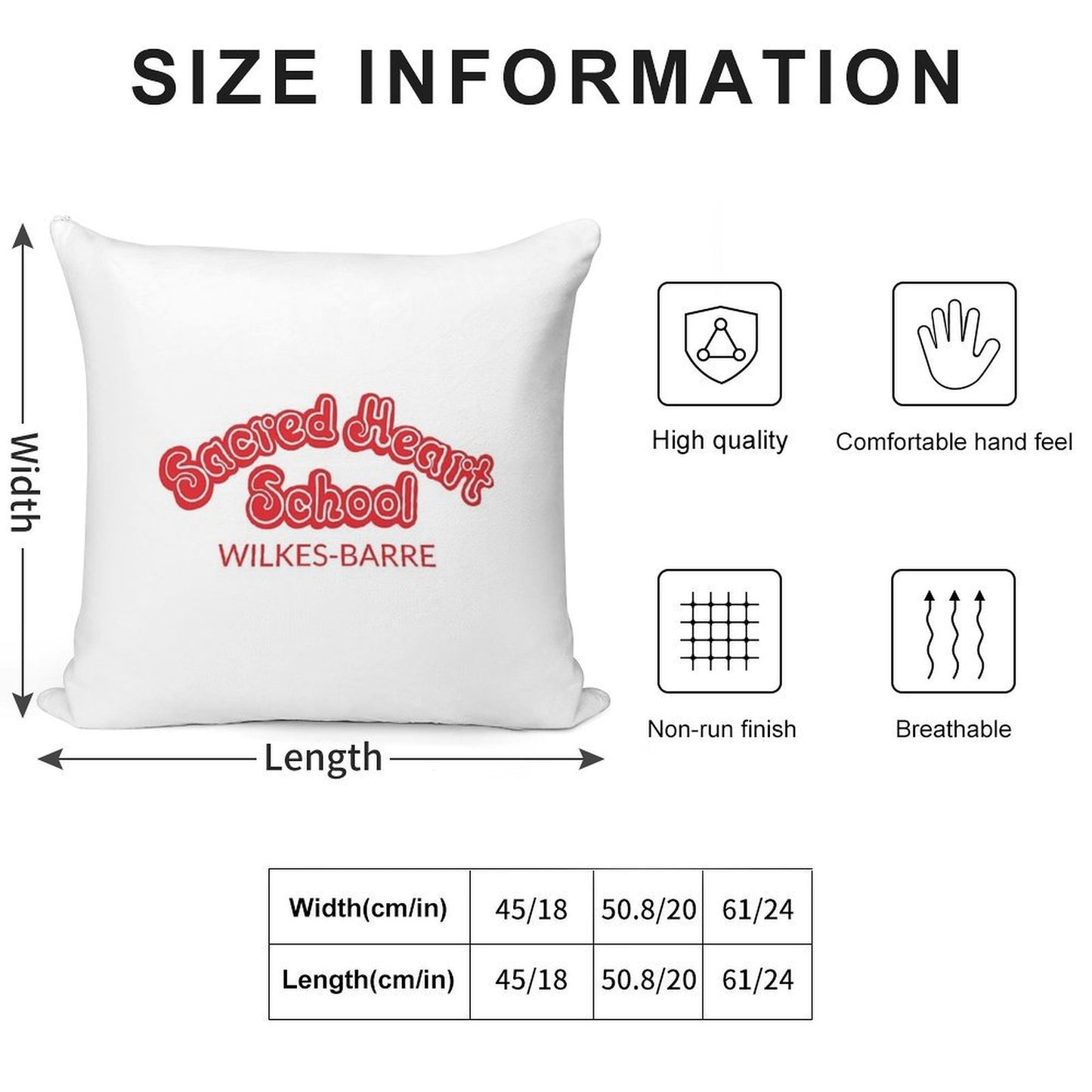 Sacred Heart School, Wilkes-Barre Soft Hidden Zipper Throw Pillow