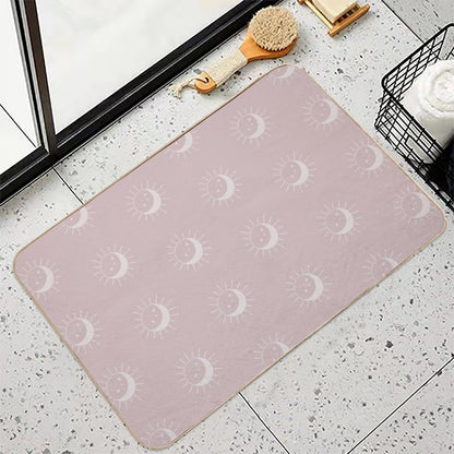 Pretty Sun And Moon Pattern Soft Aesthetic In Muted Colors Gray Pink  Easy To Clean Bath Mat