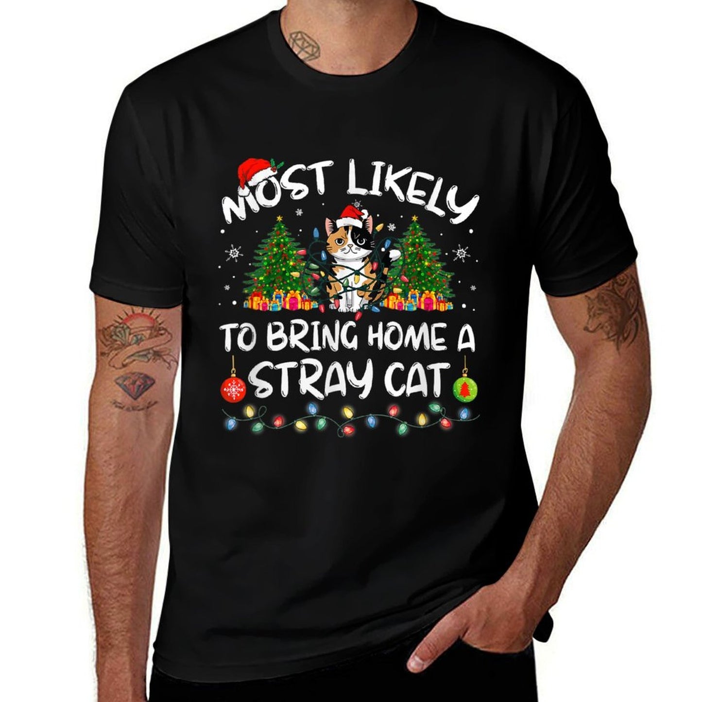Most Likely To Bring Home A Stray Cat Matching Christmas  Eco-friendly Material T-Shirt