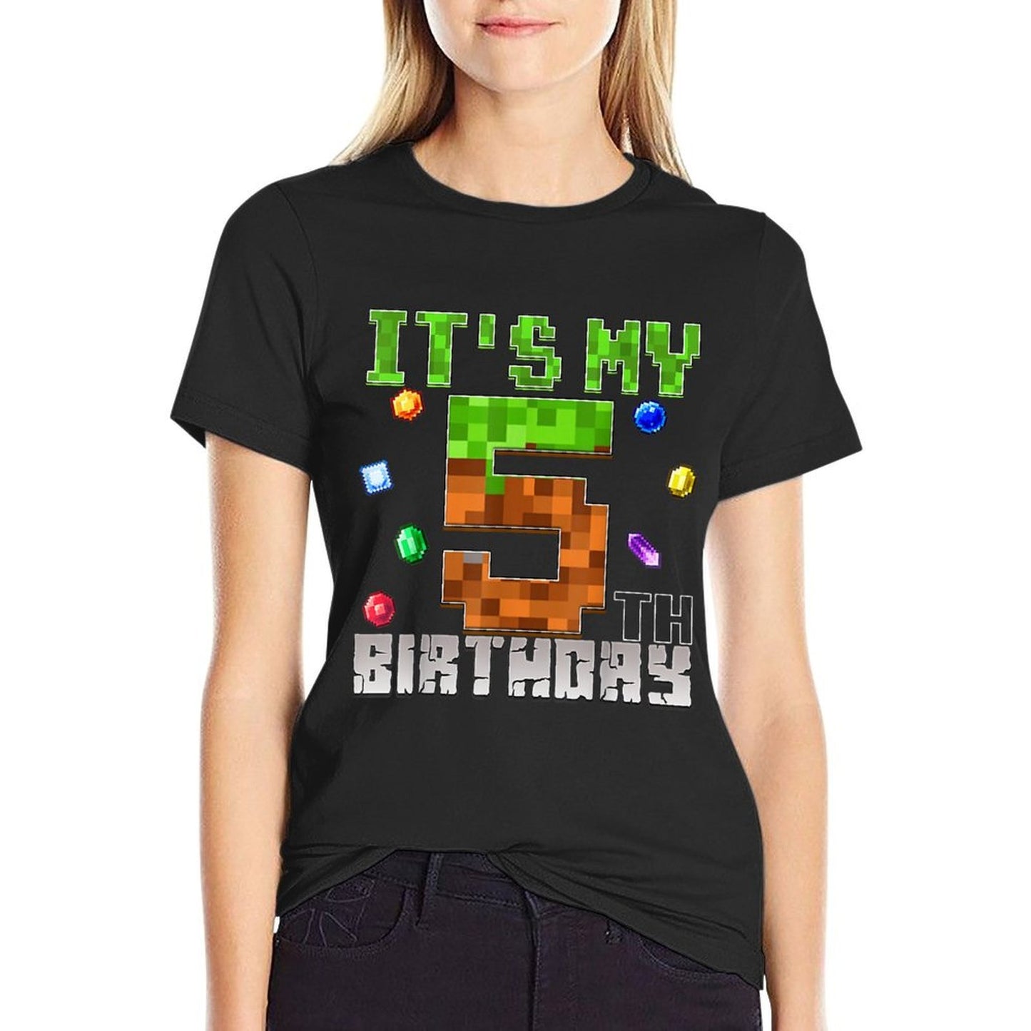 Birthday Boy It's My 5th Birthday Video Game Pixel  Moisture-wicking T-Shirt