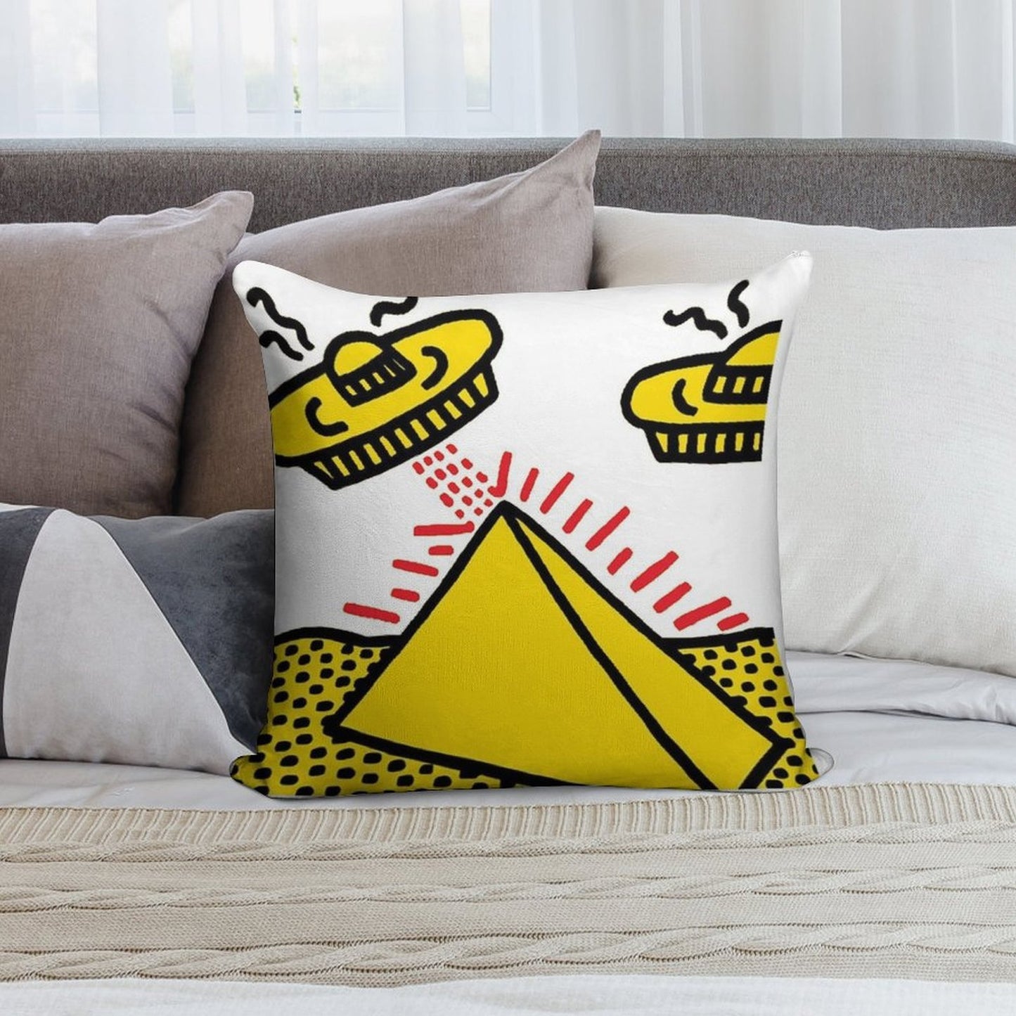 Haring Pop Art Soft Durable Construction Throw Pillow