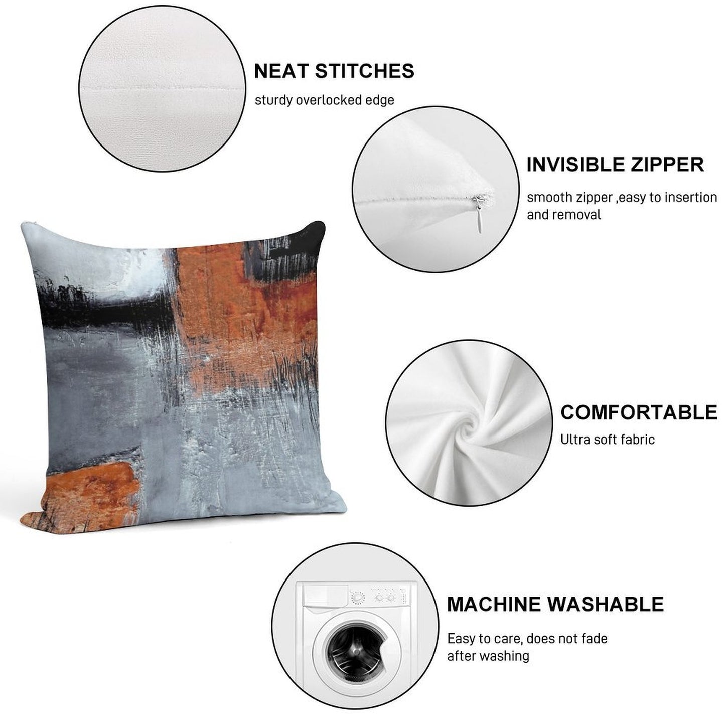 Black Orange Abstract Soft Decorative Cover Throw Pillow