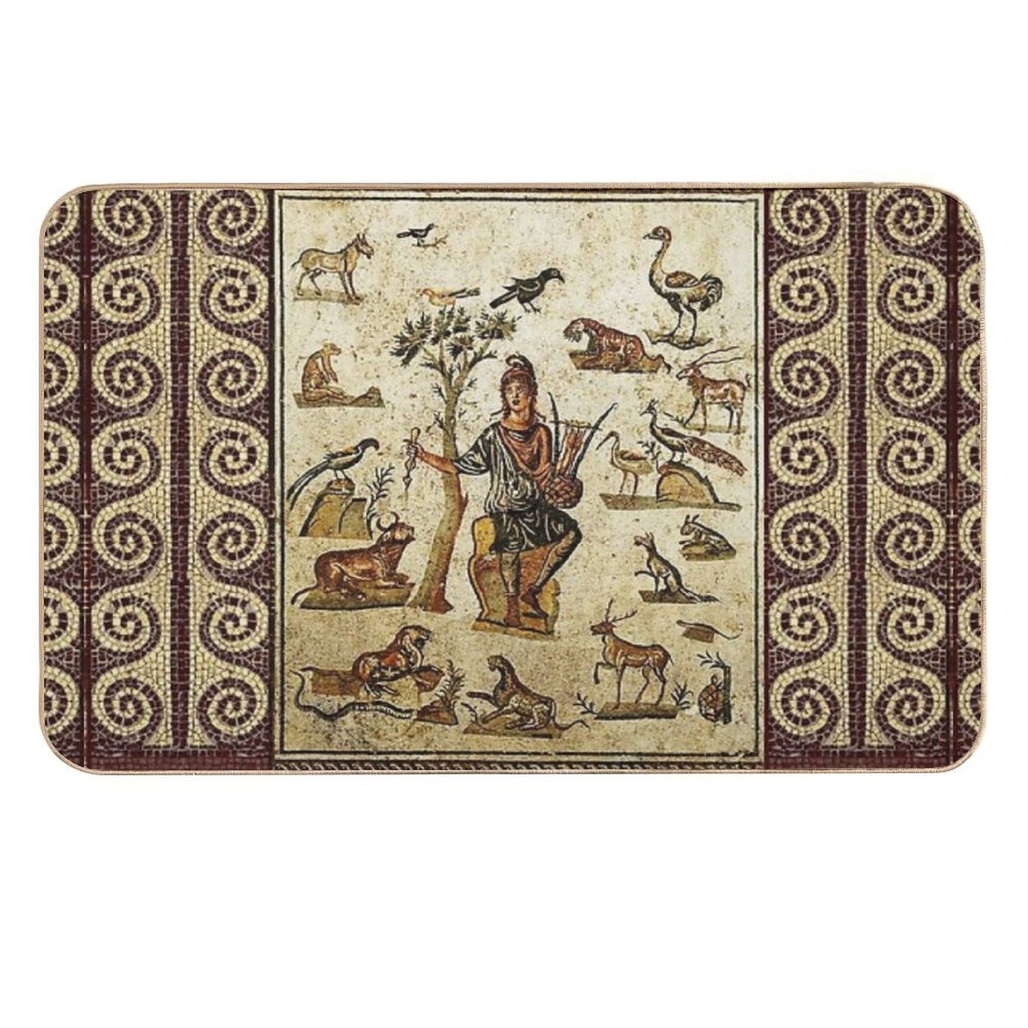 ANTIQUE ROMAN MOSAICS ,ORPHEUS ENCHANTING ANIMALS WITH HIS MUSIC  Dirt-Trapping Bath Mat