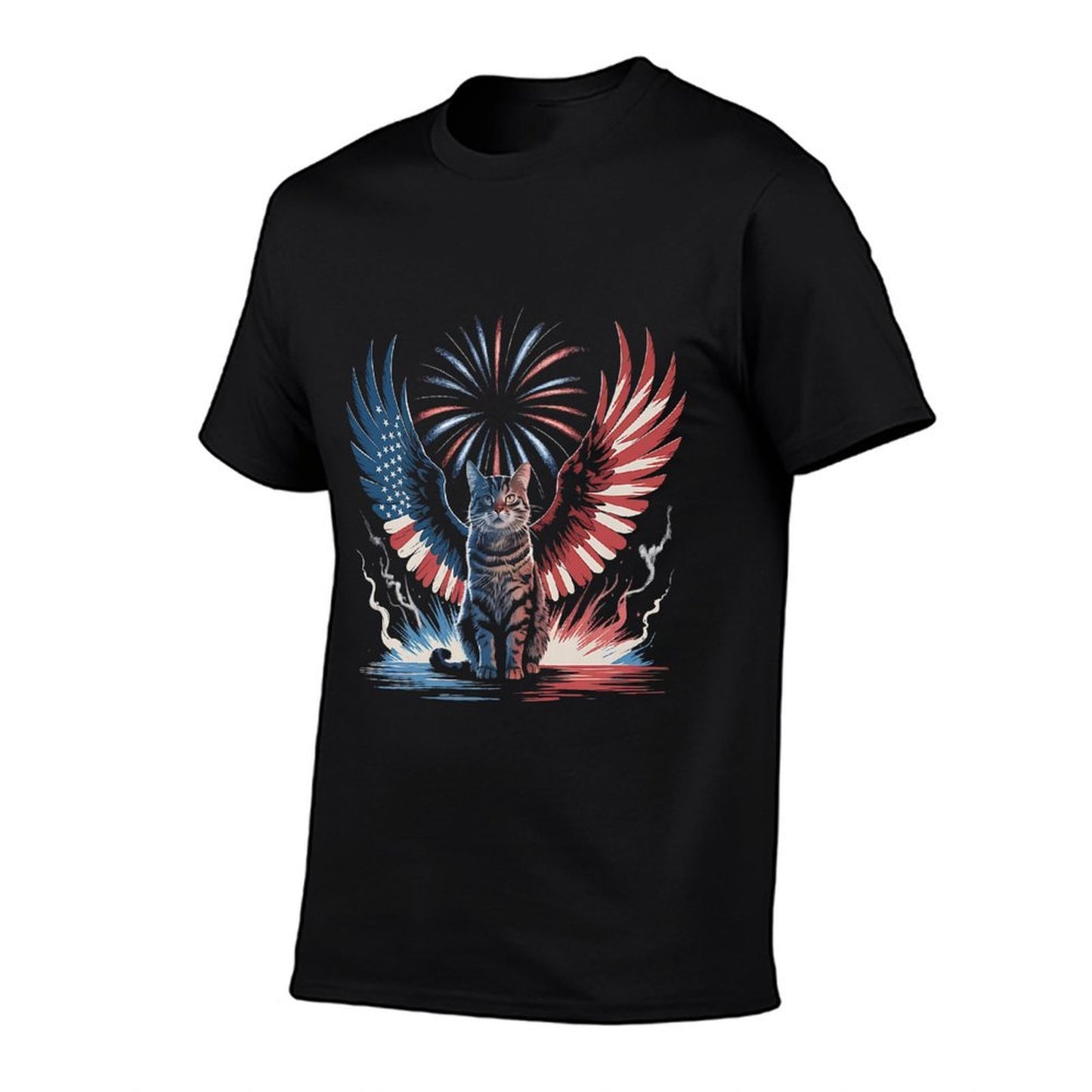 Patriotic Cat with Wings 4th of July Fireworks Design Premium  Trendy Pattern T-Shirt