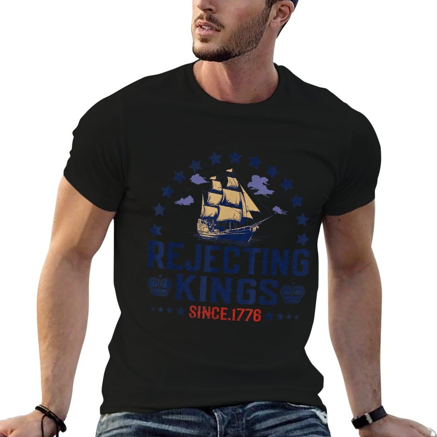 Rejecting Kings Since 1776 Vintage Patriotic No Kings  Rolled Sleeves T-Shirt