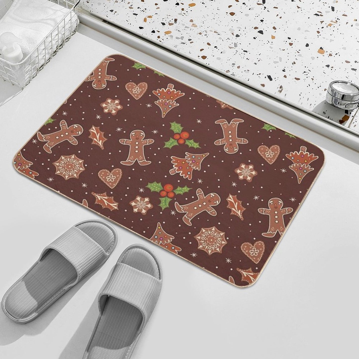 Cute Winter Festive Gingerbread  Non-Slip Bath Mat
