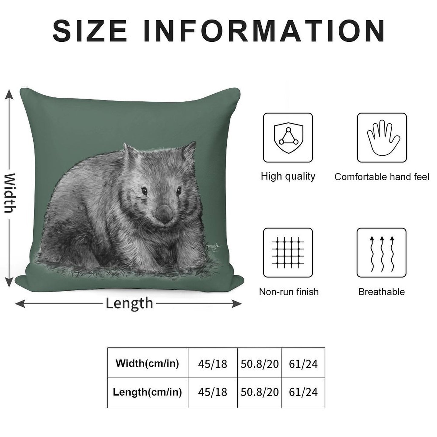 Wombat Soft Hidden Zipper Throw Pillow