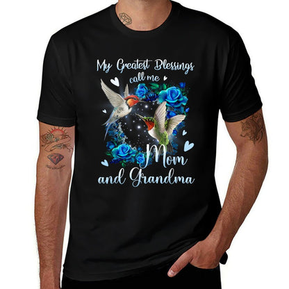 My Greatest Blessing Call Me Mom And Grandma Hummingbird  Oversized Silhouette T-Shirt