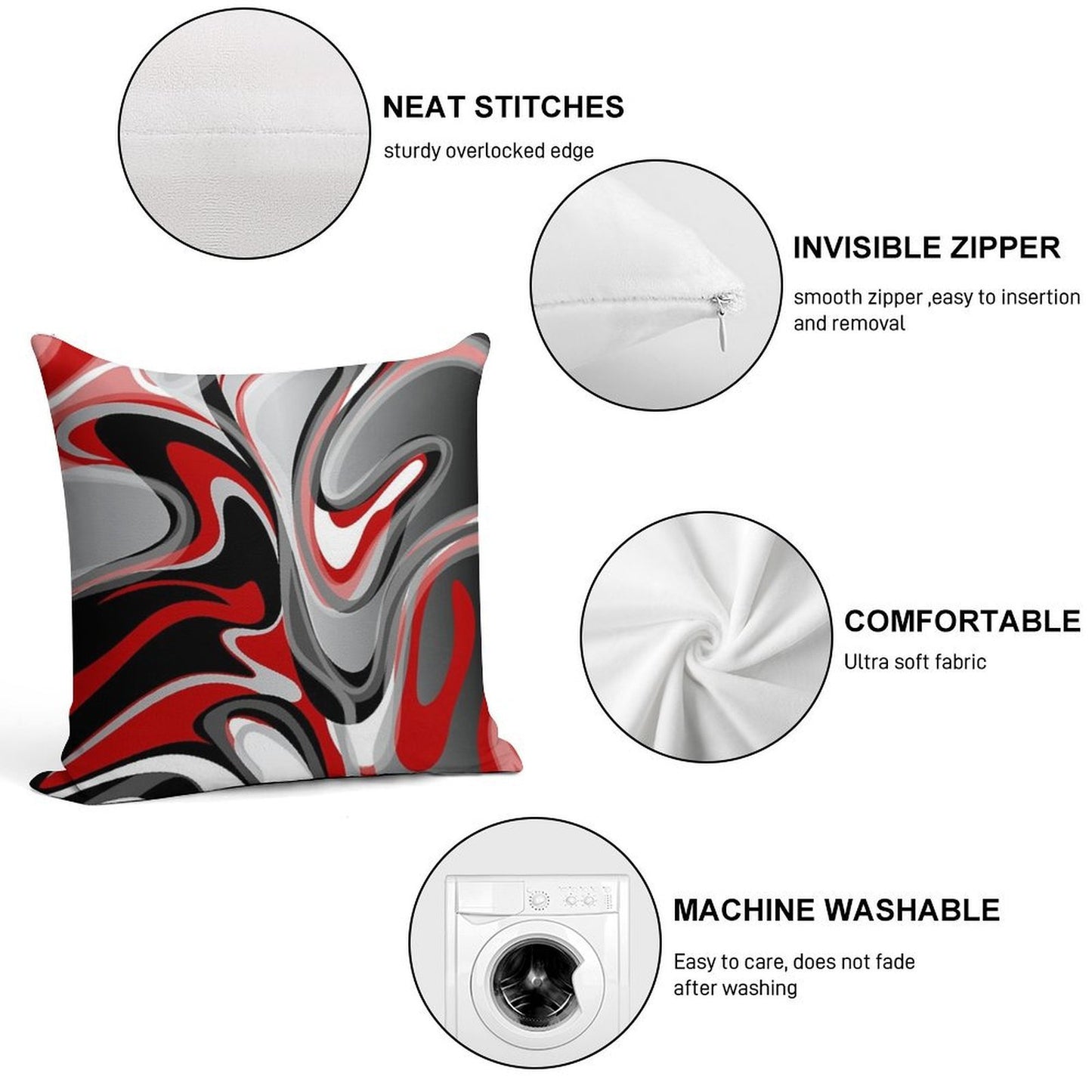 Liquify - Red, Gray, Black, White Soft Hidden Zipper Throw Pillow