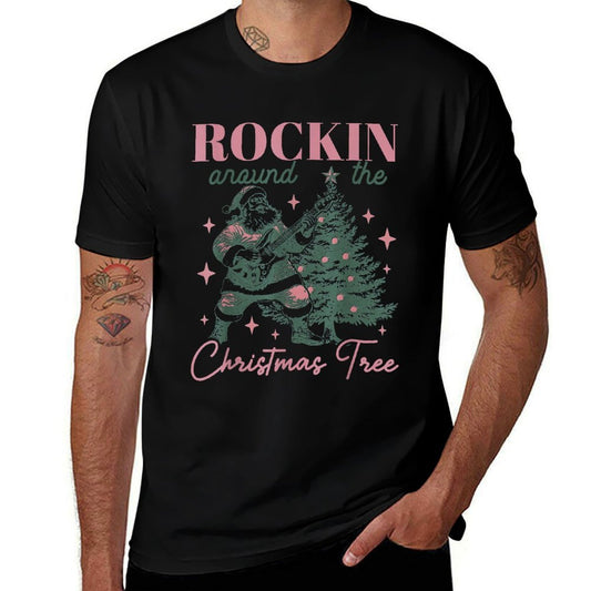 Rocking Around The Christmas Tree Santa Rock And Roll Guitar  Eco-friendly Material T-Shirt
