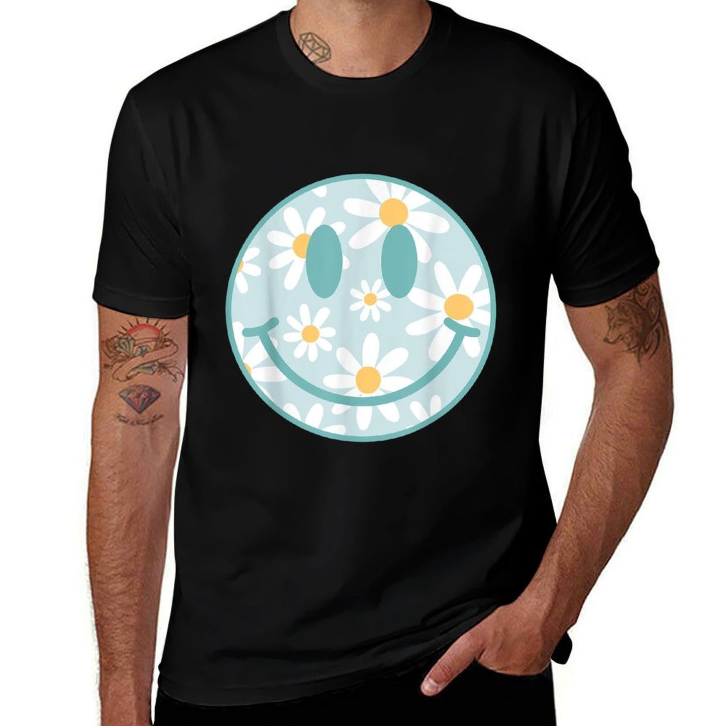 Retro Teal Happy Face Checkered Pattern Smile Face Trendy  Affordable Price T-Shirt
