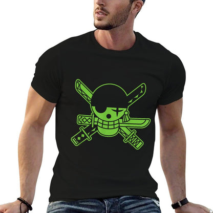 One Piece Anime Green Roronoa Zoro Jolly Roger Polyester Blend T-Shirt