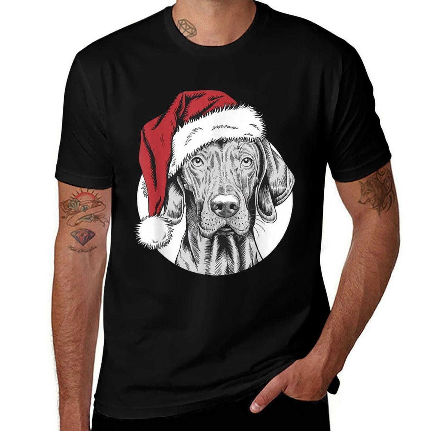 Joyful Vizsla Santa Dog on Vizsla Christmas Men Women Kids  Quick-drying T-Shirt