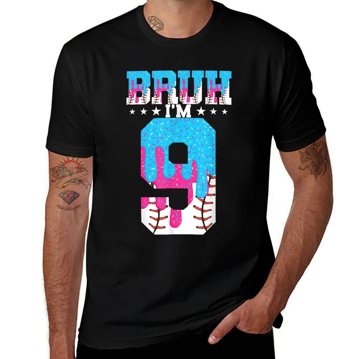 Bruh 9th Birthday Boy Baseball Ice Cream Drip 9 Year Old Boy  Vintage-inspired T-Shirt