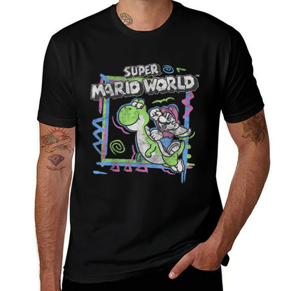 Super Mario World 90's Neon Abstract Nintendo Yoshi Ride  Heathered Texture T-Shirt