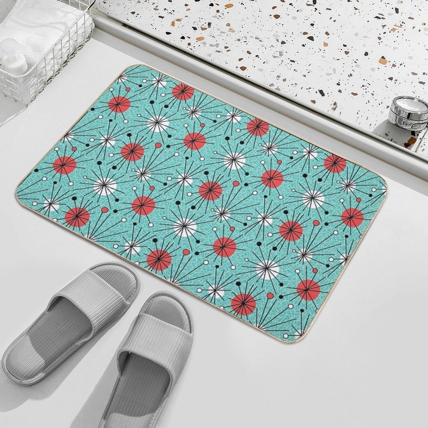 Mid Century Aqua Orange Durable Bath Mat