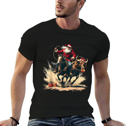 Santa Claus Cowboy Vintage Christmas Horse Cow Men Boy  Trendy Pattern T-Shirt