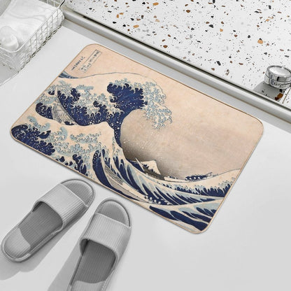 Classic Japanese Great Wave Off Kanagawa by Hokusai Wall Tapestry Traditional Version HD High Quality  Easy Maintenance Bath Mat