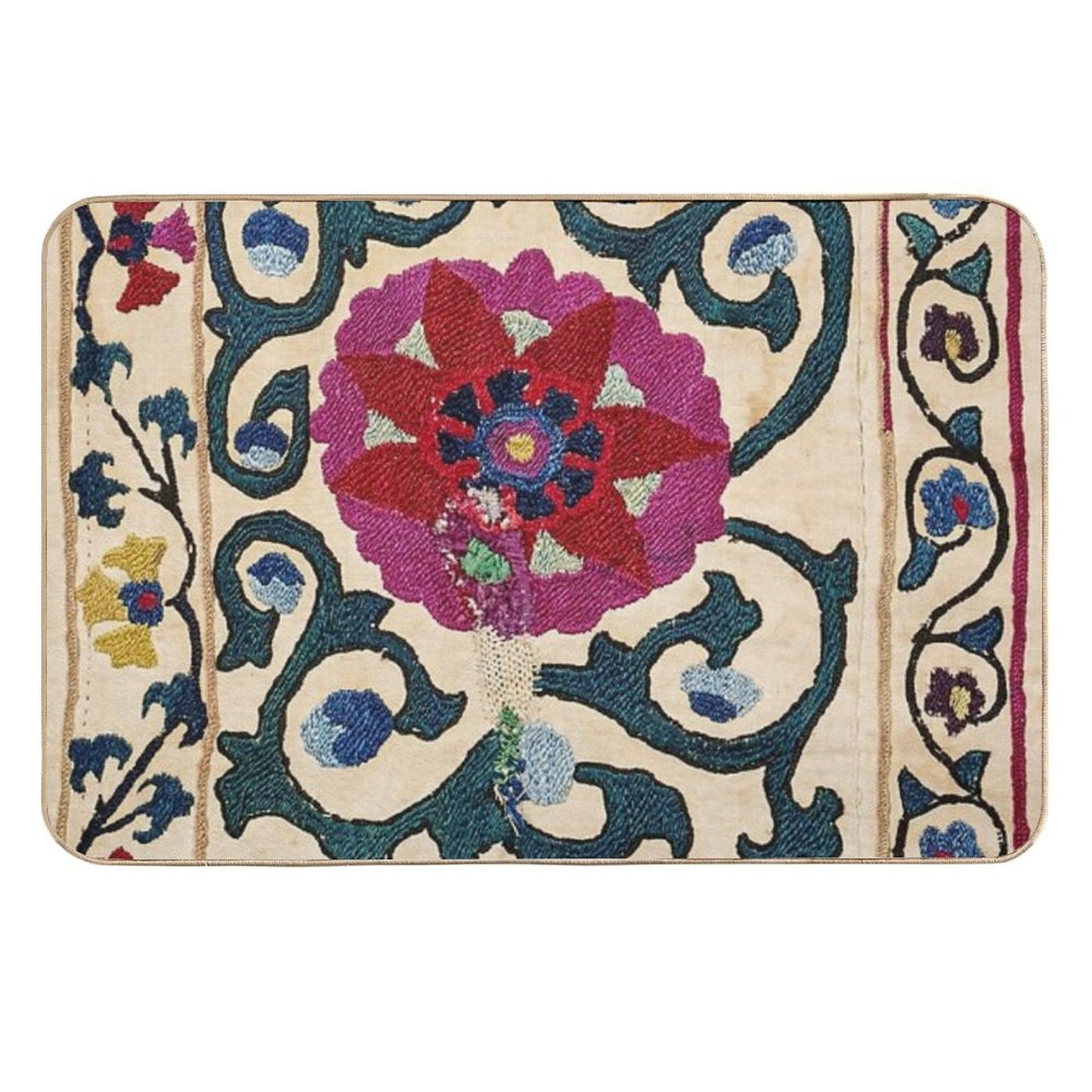Shakhrisyabz Suzani Joynamoz Uzbekistan Floral Embroidery Print  Odorless Bath Mat