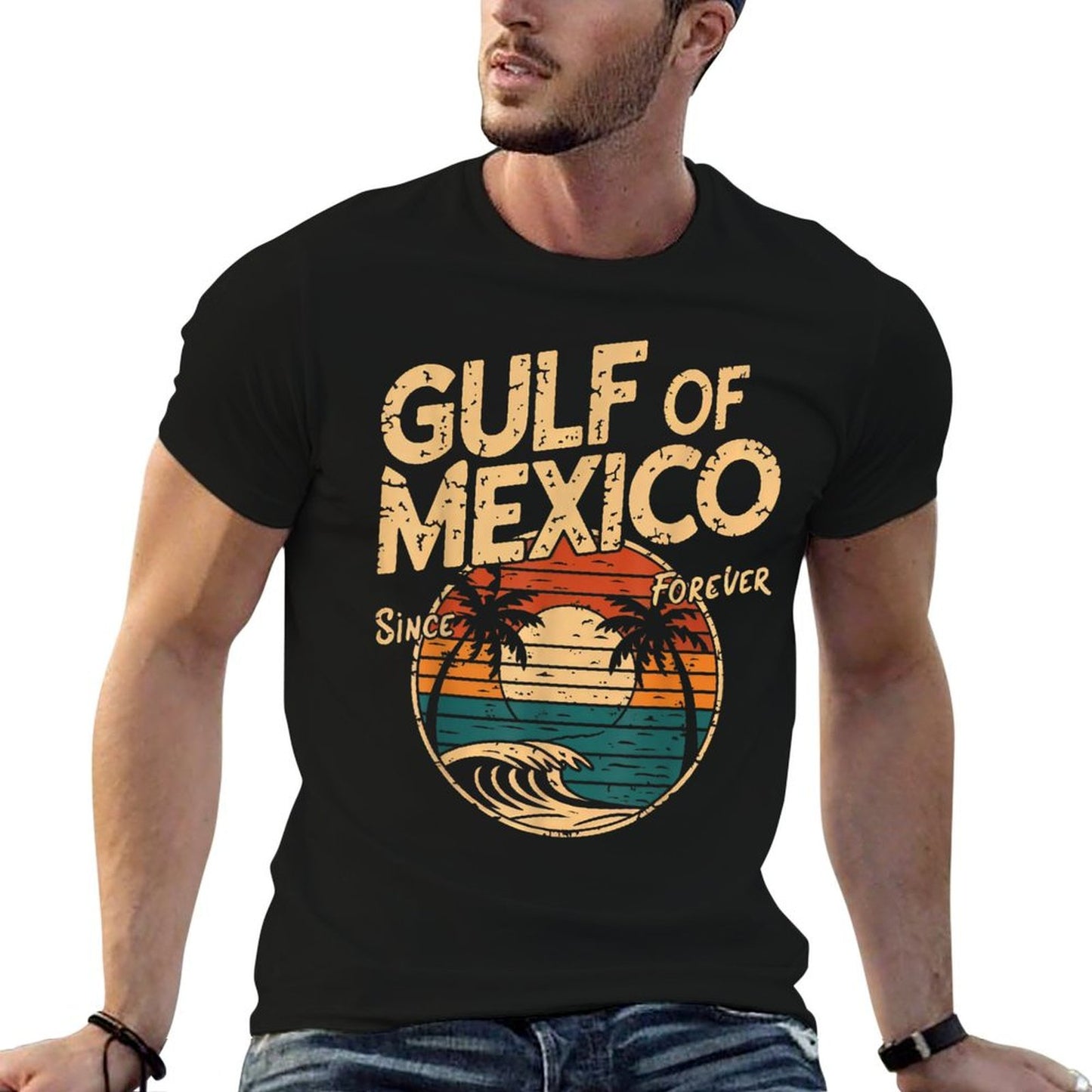 Gulf of USA America Funny Gulf of Mexico Flag Map Wrinkle-resistant T-Shirt