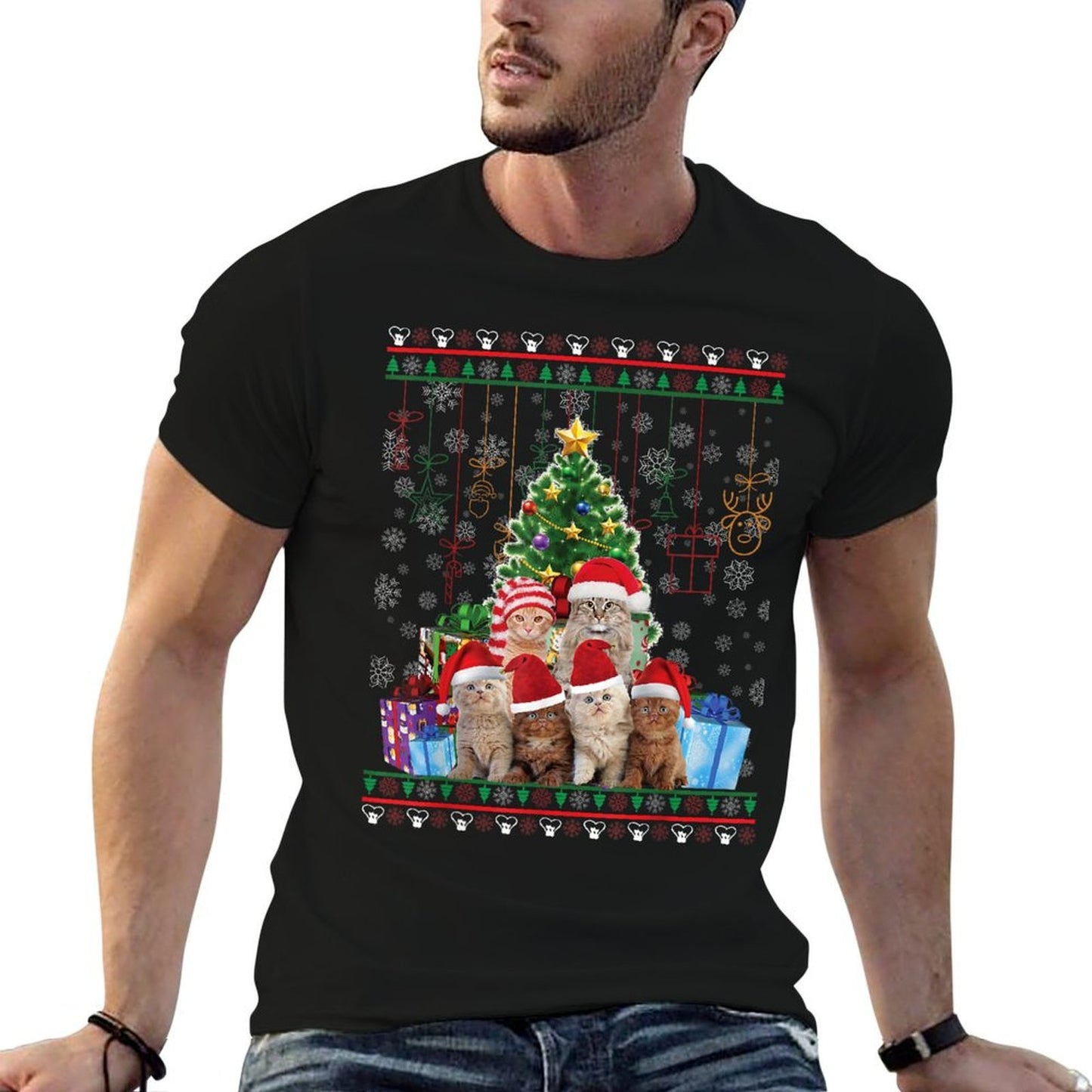Cat Christmas Funny Ugly Women Men Merry Gift  Lightweight T-Shirt