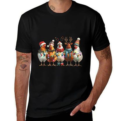 Christmas Chickens Xmas Lights Santa Xmas Pajamas Holiday  Moisture-wicking T-Shirt