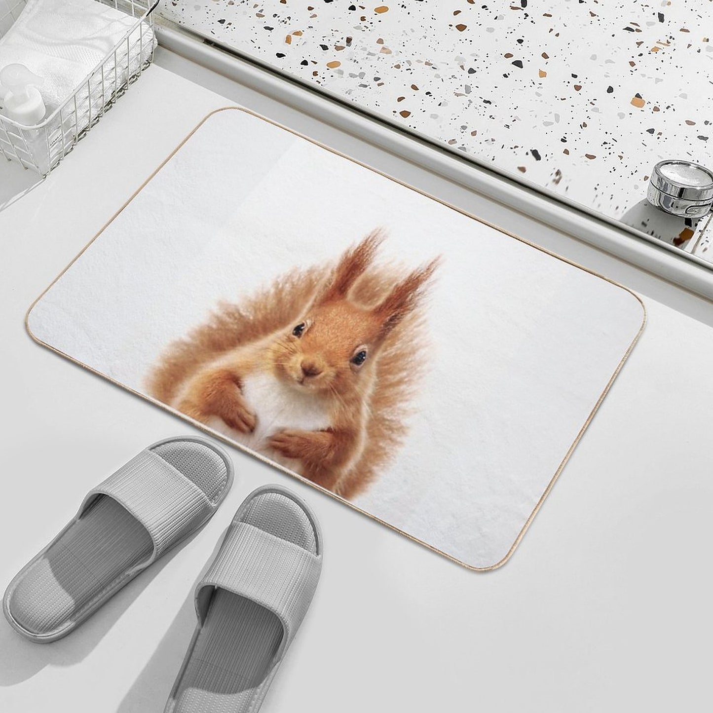 Baby Squirrel, Baby Animals Art Print by Synplus  Repositionable Bath Mat