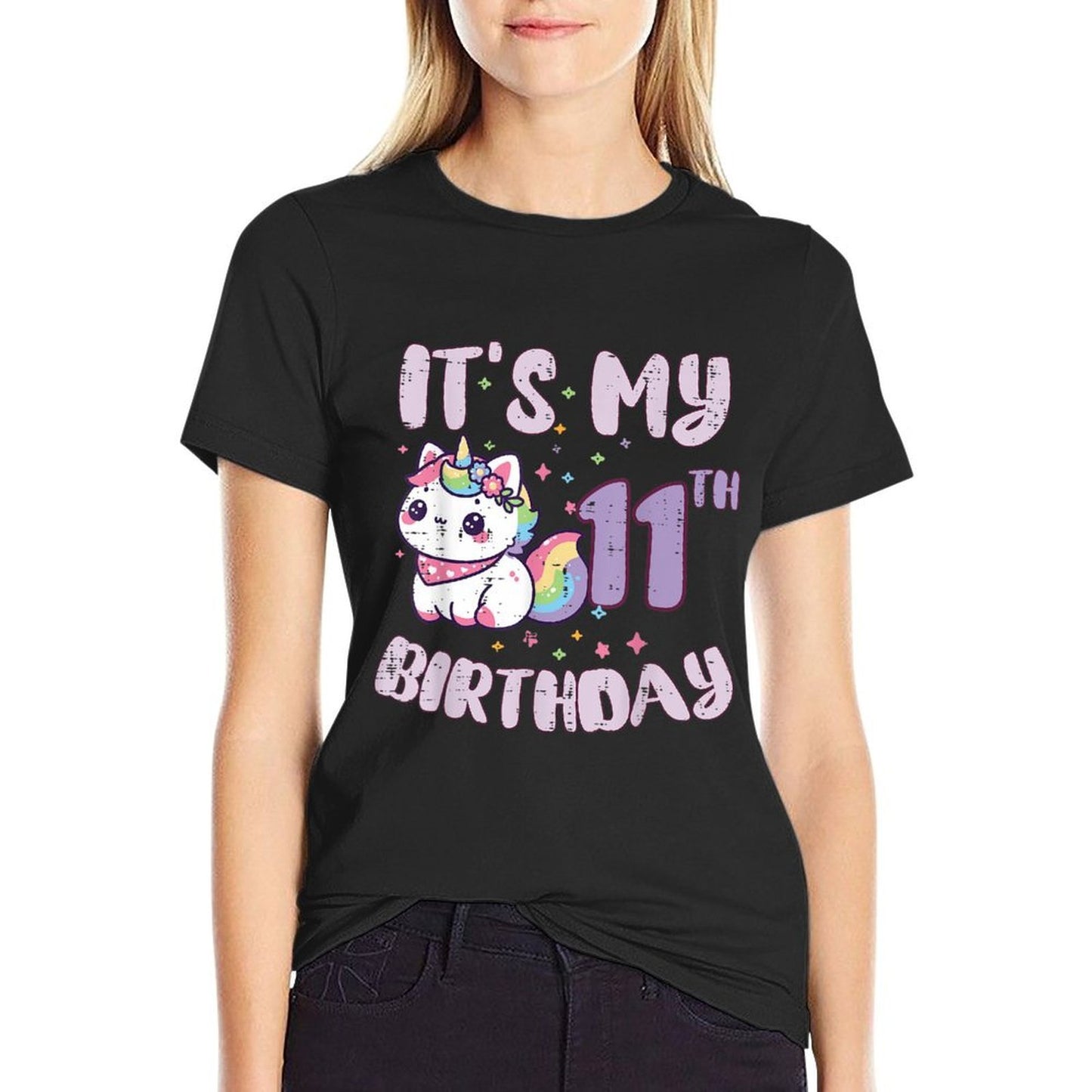 Its My 11th Birthday Unicorn Cat 11 Year Old Bday Girls Kids  Classic T-Shirt