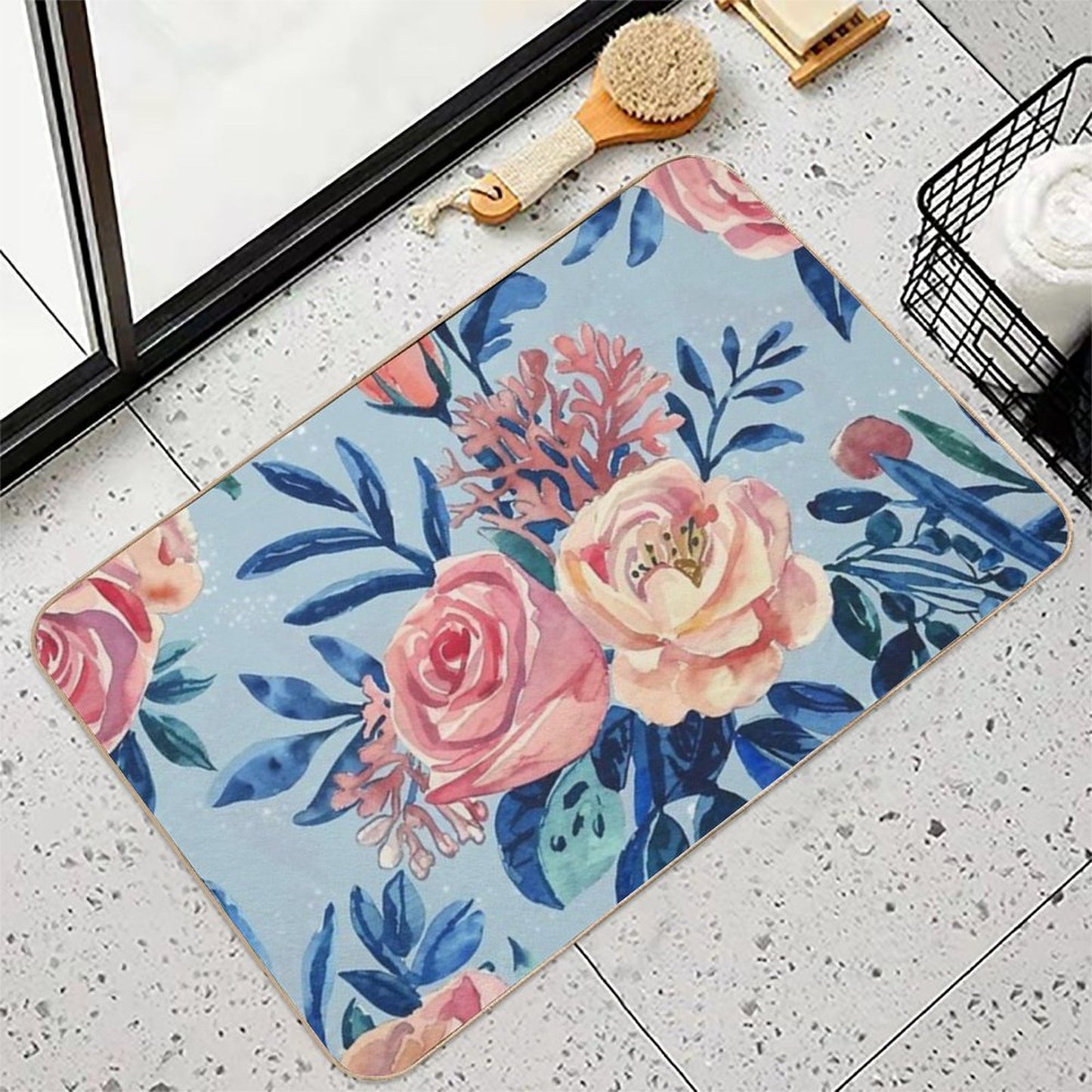Seamless Watercolor Floral Pattern with Light Background  Repositionable Bath Mat