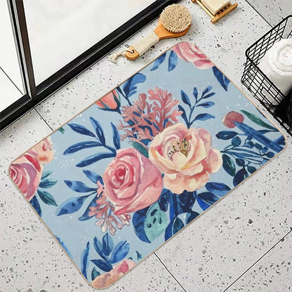 Seamless Watercolor Floral Pattern with Light Background  Repositionable Bath Mat