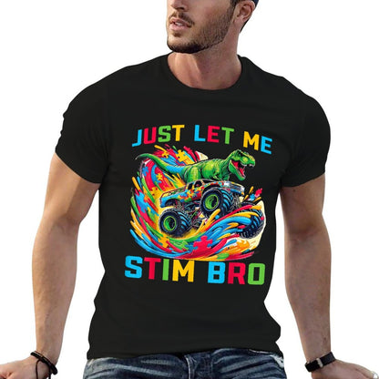 Just Let Me Stim Bro Dino Kids Boys Funny Autism Awareness  Summer-ready Fabric T-Shirt