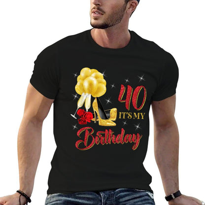 It's My 40th Birthday 40 Years Old Red Rose Wine Crown  High-quality Stitching T-Shirt