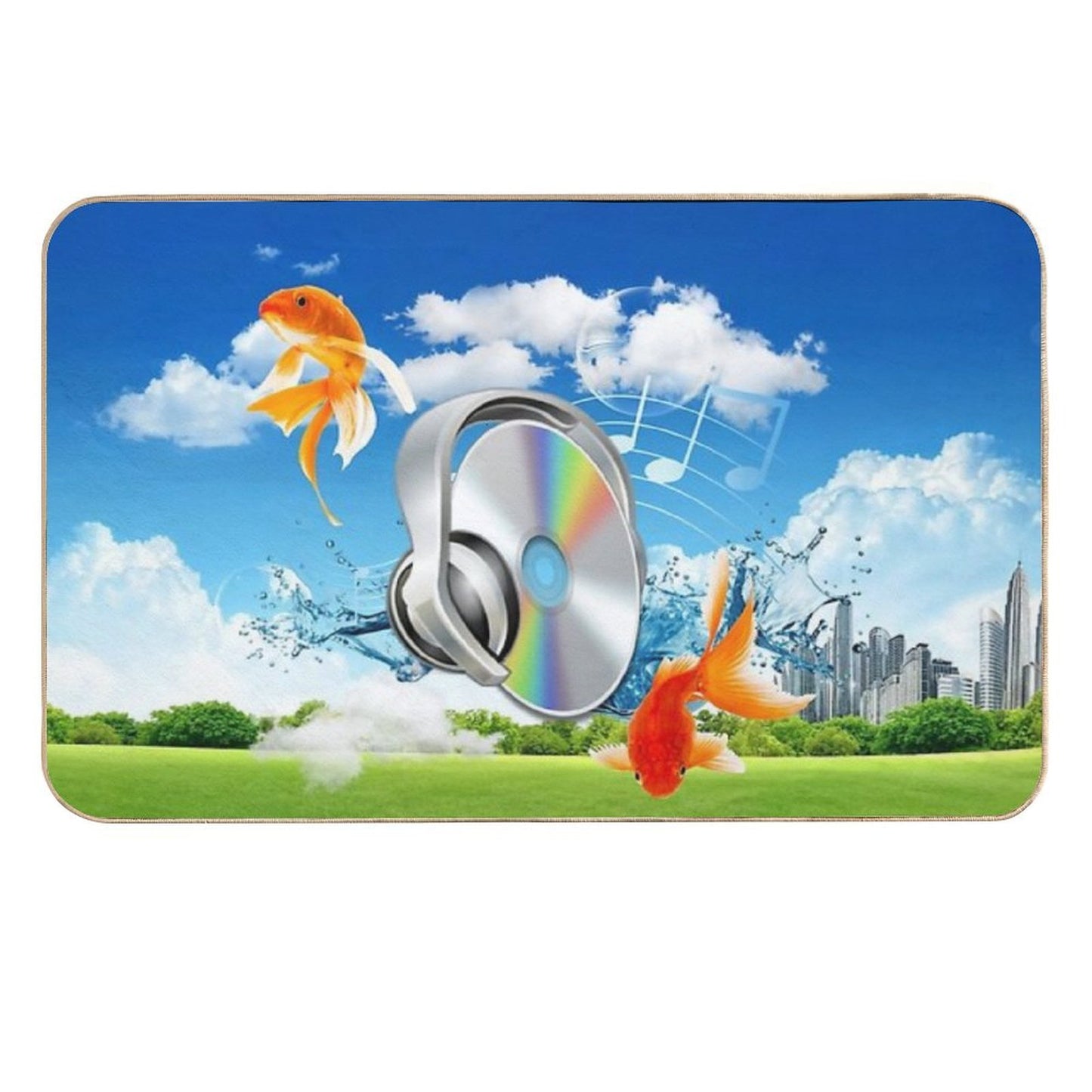 CD Listening to Music with Fish  Rapid-Drying Bath Mat