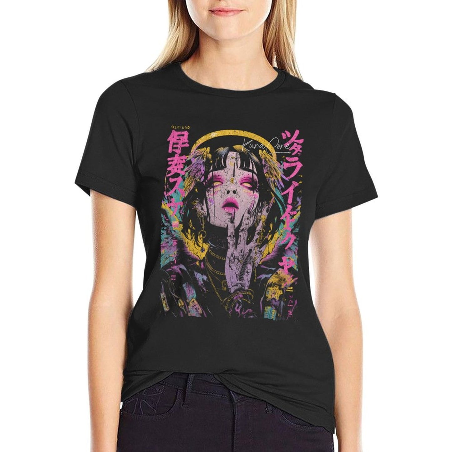 Japanese Streetwear Cyberpunk Angel Y2K Techwear Manga Anime  Summer-ready Fabric T-Shirt