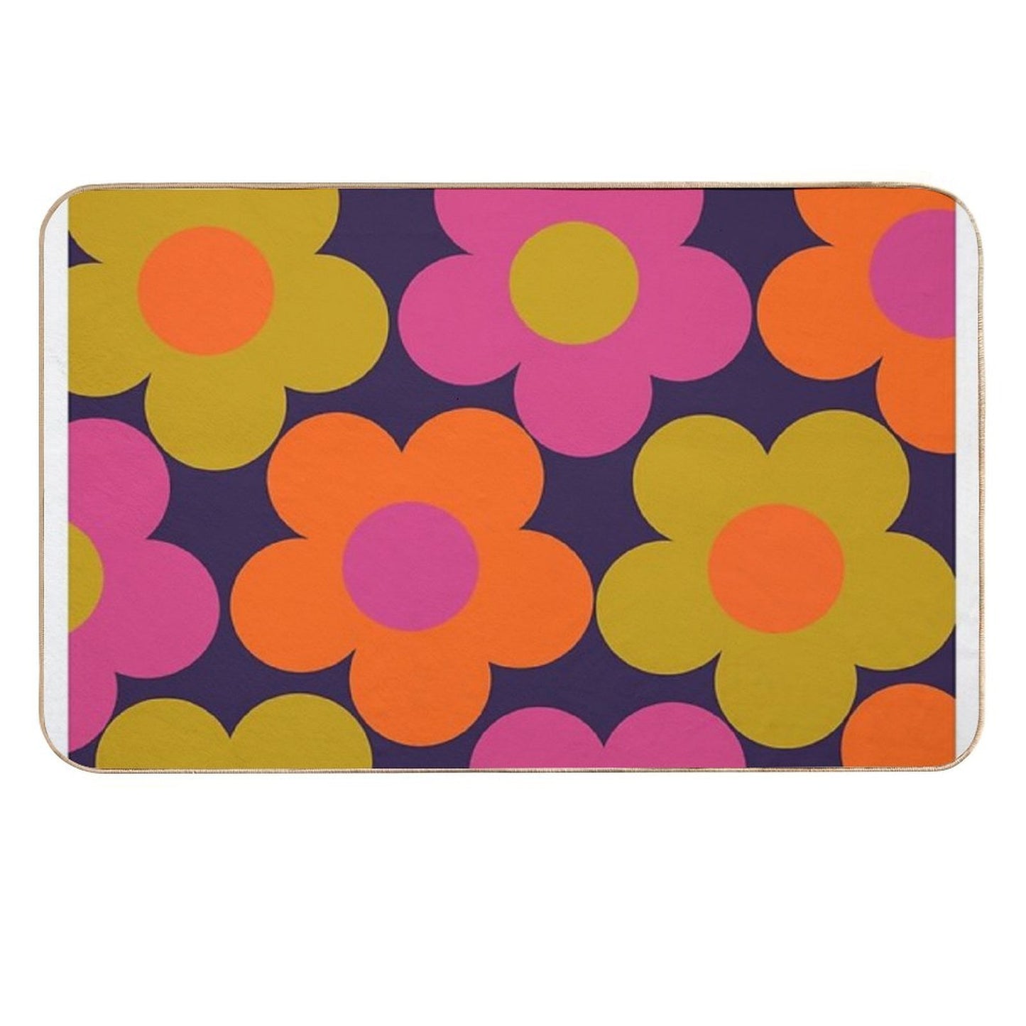 60s Style Neon Flowers  Rapid-Drying Bath Mat