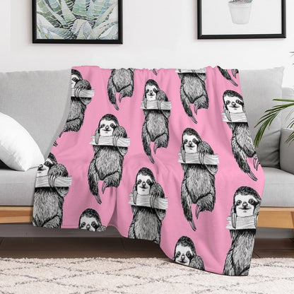 SLOTH HANGING OUT ON CARNATION PINK Velvety-soft Throw Blanket