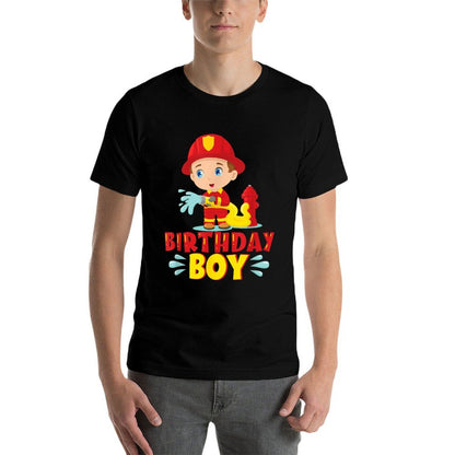 Fireman Birthday Boy Fire Truck Bday - Firefighter Birthday  Ribbed Collar T-Shirt