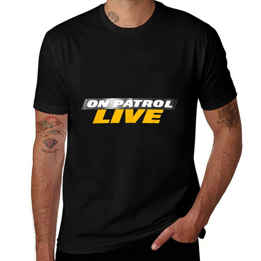 On Patrol Live Black Modern Crew Neck Logo - Small - Unisex-Adults, Unisex-Kids Heathered Texture T-Shirt