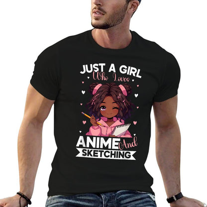 Just A Girl Who Loves Anime And Sketching Afro Anime Merch  Summer-ready Fabric T-Shirt