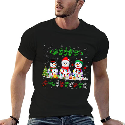 Christmas Lights Merry Christmas Snowman ASL Sign Language  Slim-fit Cut T-Shirt