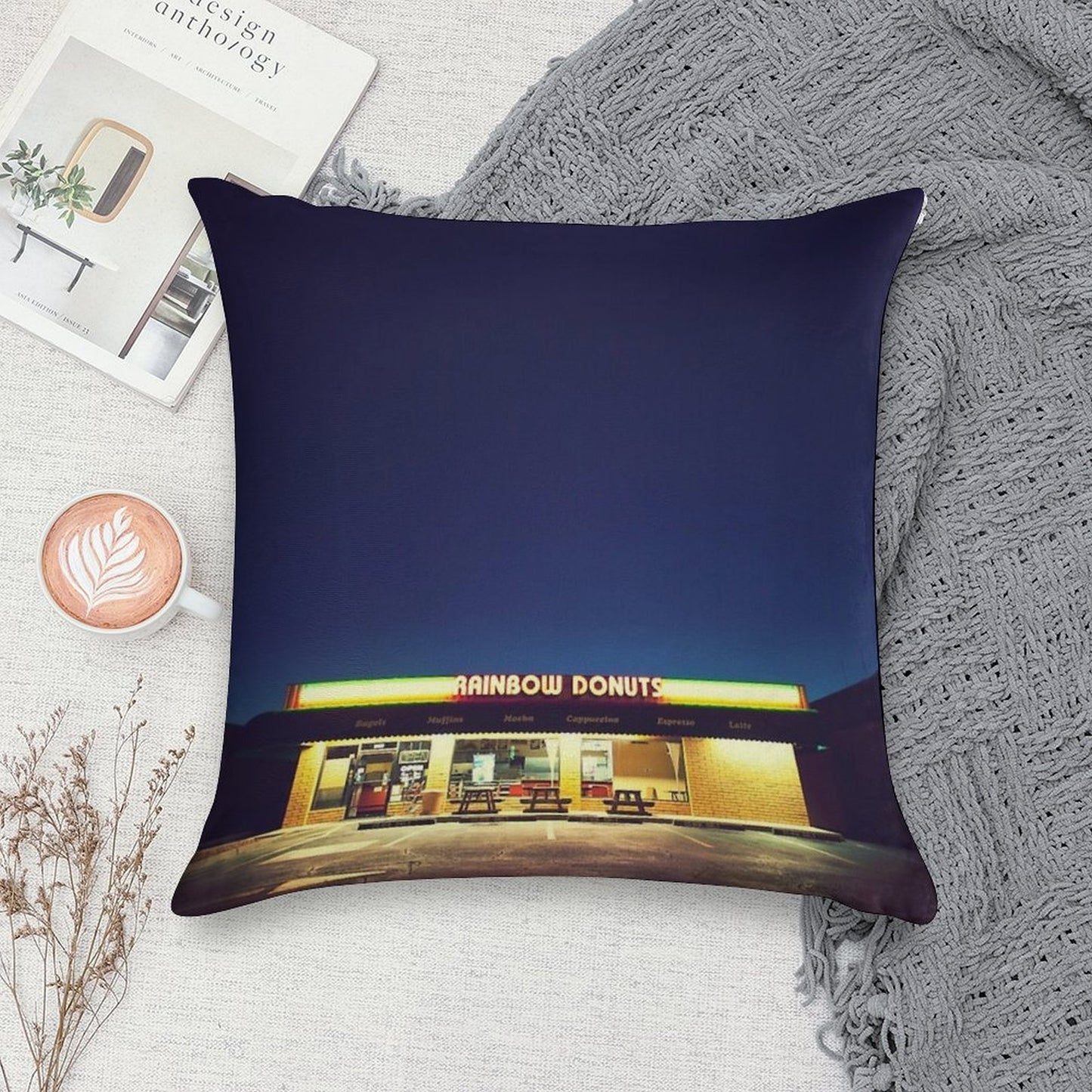 Rainbow Donuts. Soft Durable Construction Throw Pillow