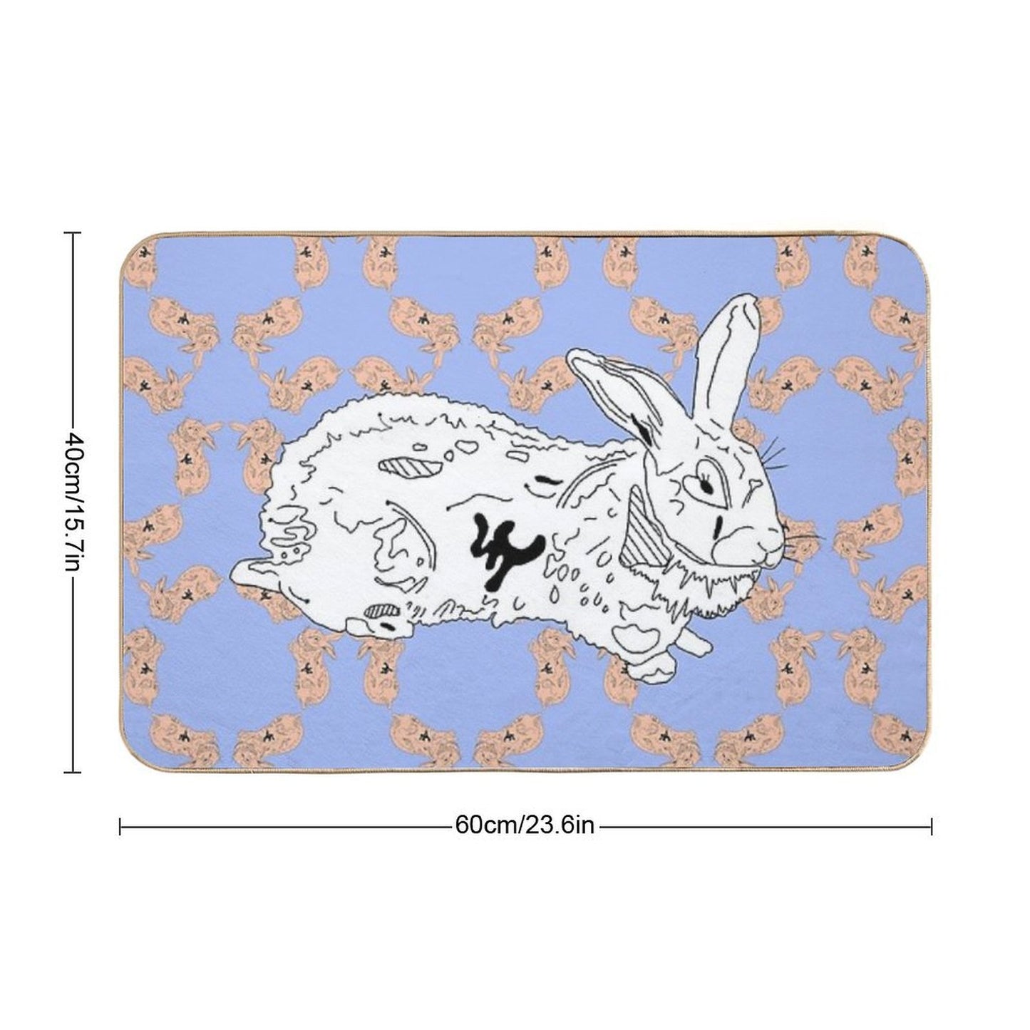 Sweet Bunny - Illustration - Vegan Art  Repositionable Bath Mat