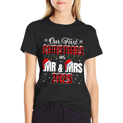 Our First Christmas As Mr And Mrs 2025 Couple Xmas Men Women  Slim-fit Cut T-Shirt