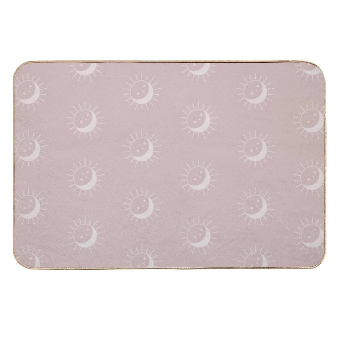 Pretty Sun And Moon Pattern Soft Aesthetic In Muted Colors Gray Pink  Easy To Clean Bath Mat